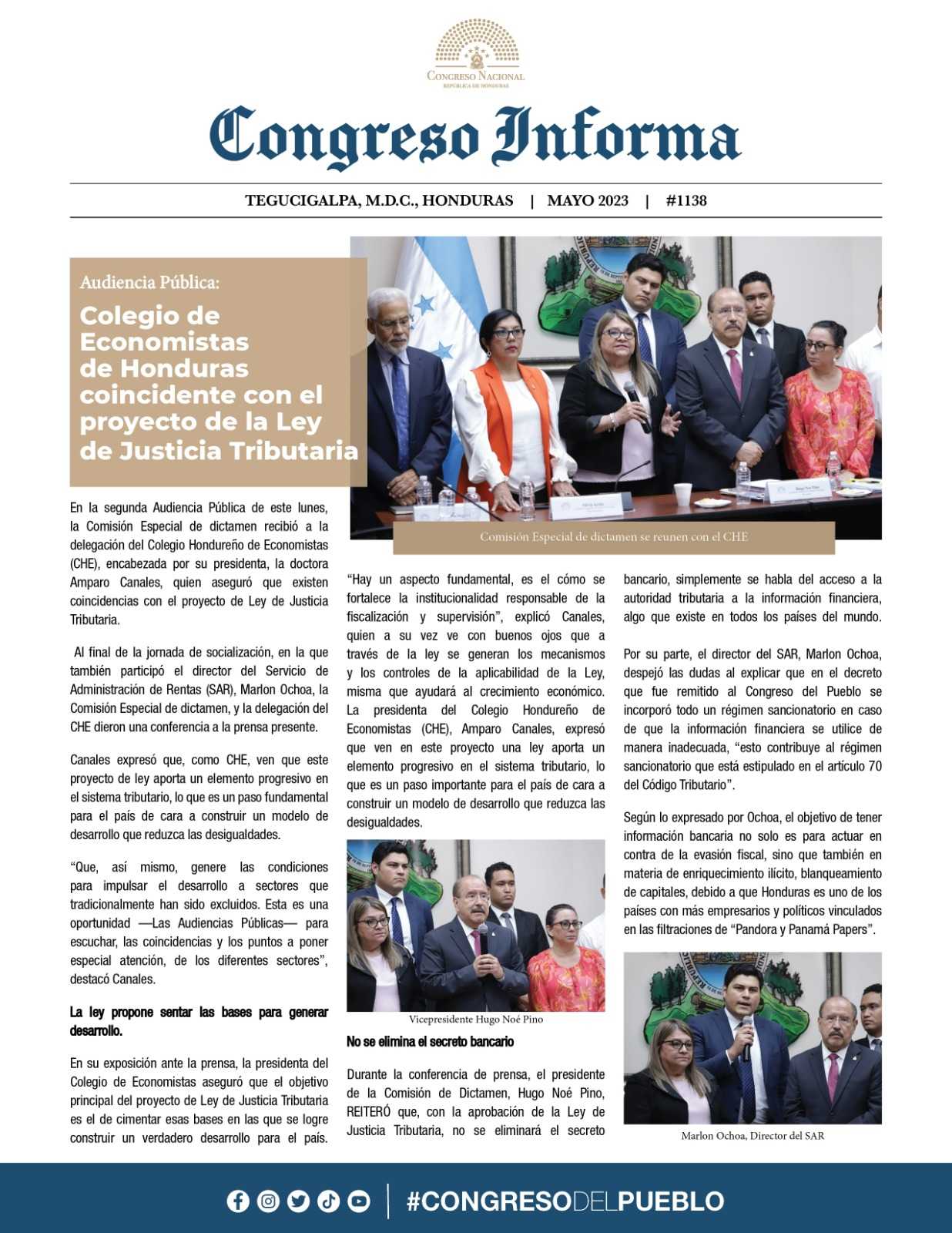 Colegio de Economistas de Honduras coincidente con el proyecto de la Ley de Justicia Tributaria